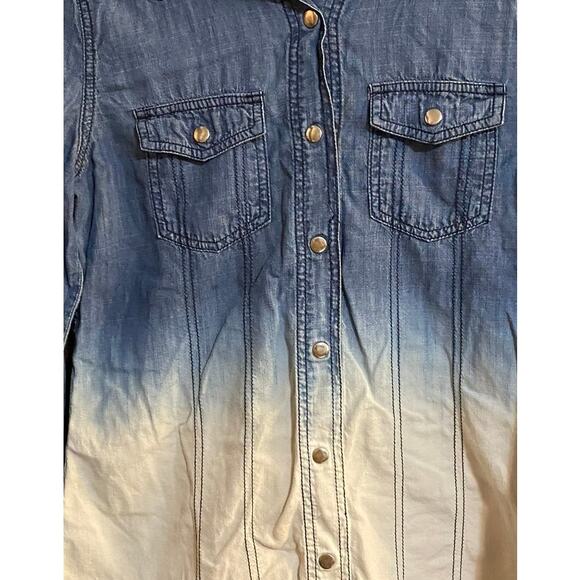 Life in Progress Womens Snap Front Ombre Long Sleeve Blue White Shirt Small - Picture 3 of 10